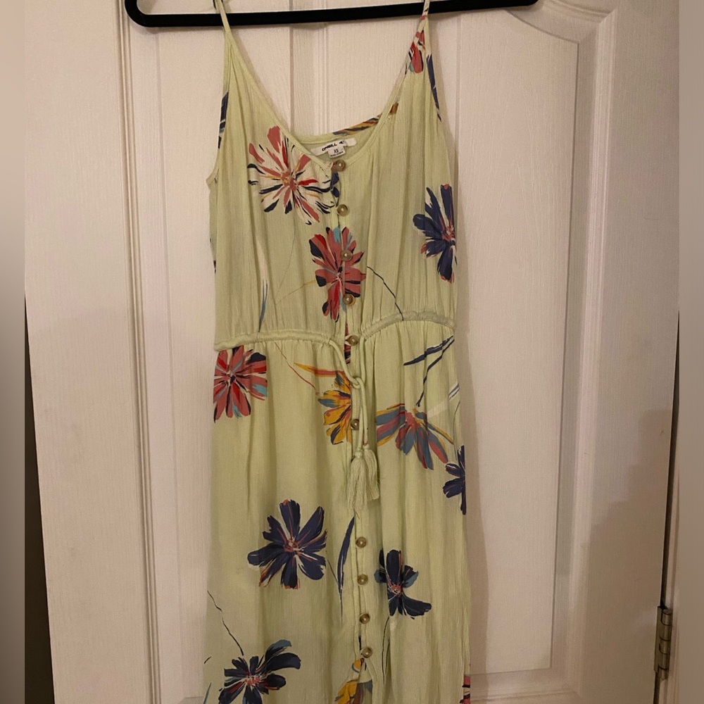 O’Neill tie front, button down, neon yellow sundress